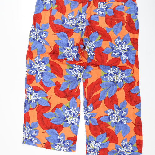 Marks and Spencer Womens Orange Floral Linen Trousers  Size 18 L28 in Regular