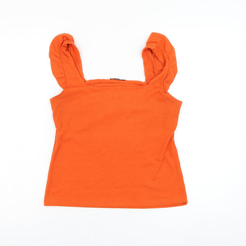Ambar Womens Orange  Polyester Basic T-Shirt Size L Square Neck