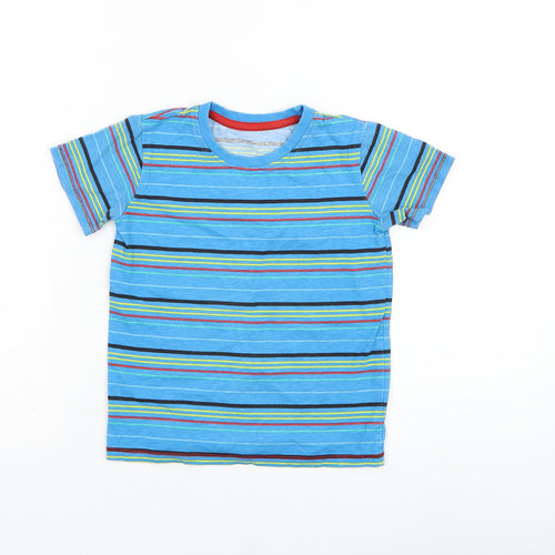 Dunnes Stores Boys Blue Striped Cotton Basic T-Shirt Size 3-4 Years Round Neck Pullover