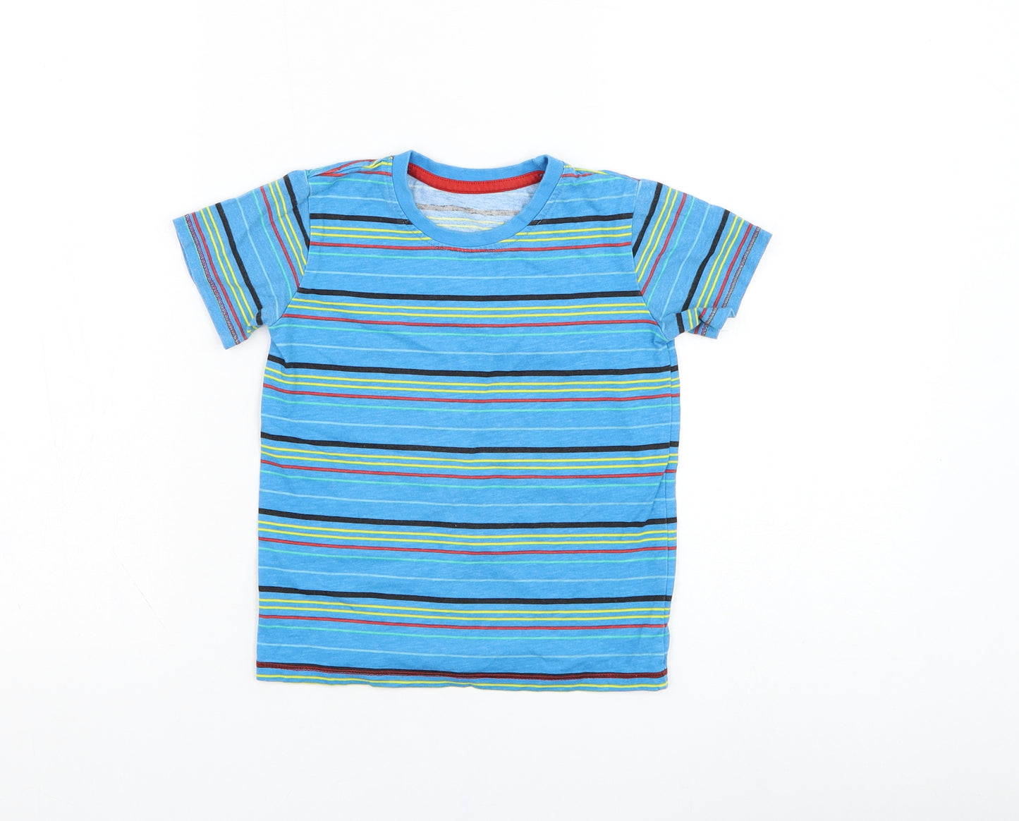 Dunnes Stores Boys Blue Striped Cotton Basic T-Shirt Size 3-4 Years Round Neck Pullover