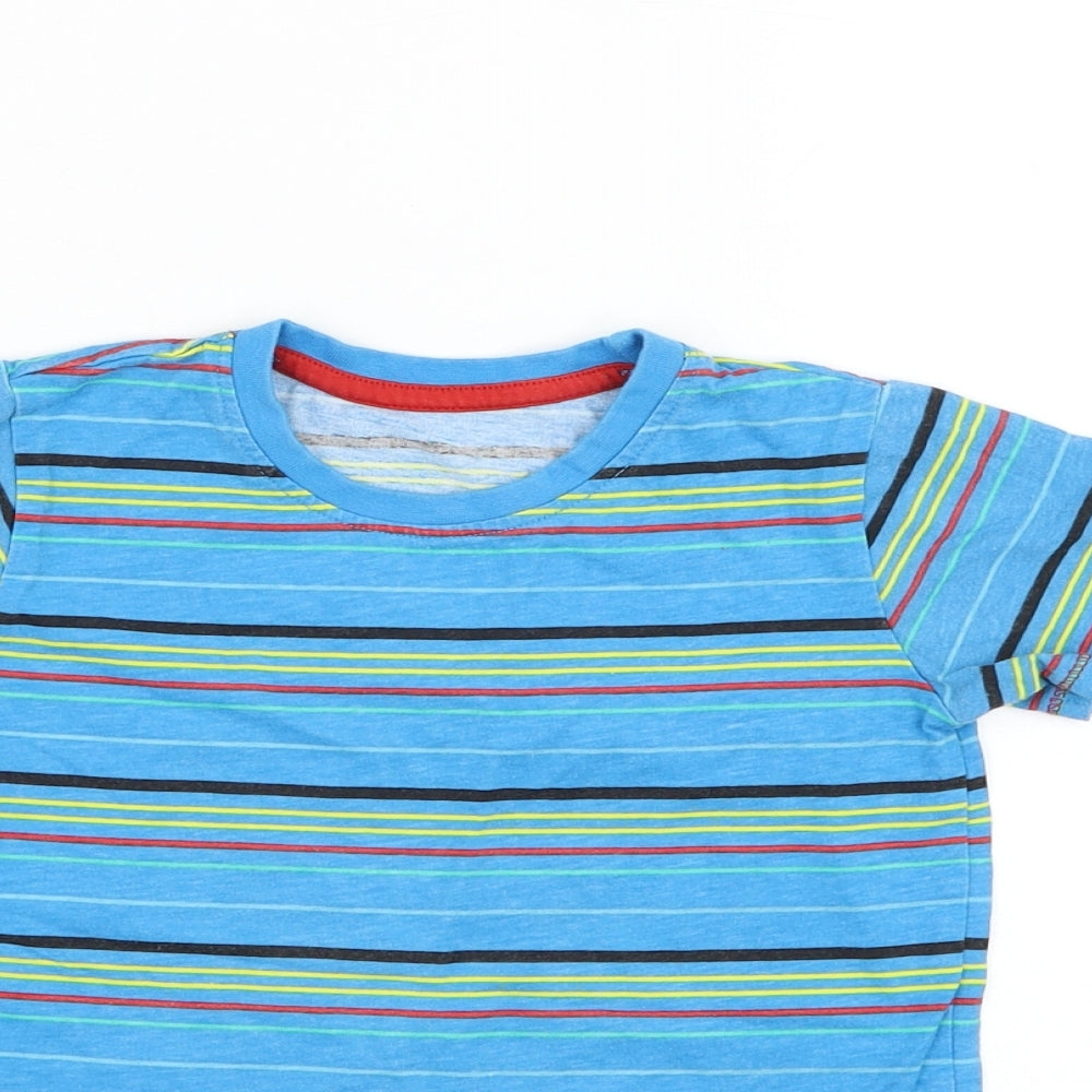 Dunnes Stores Boys Blue Striped Cotton Basic T-Shirt Size 3-4 Years Round Neck Pullover