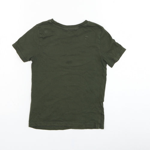 H&M Boys Green  Cotton Basic T-Shirt Size 4-5 Years Round Neck Pullover - Crocodile