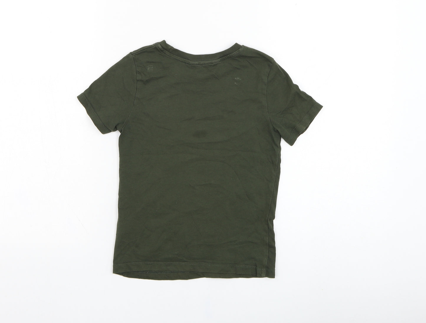H&M Boys Green  Cotton Basic T-Shirt Size 4-5 Years Round Neck Pullover - Crocodile