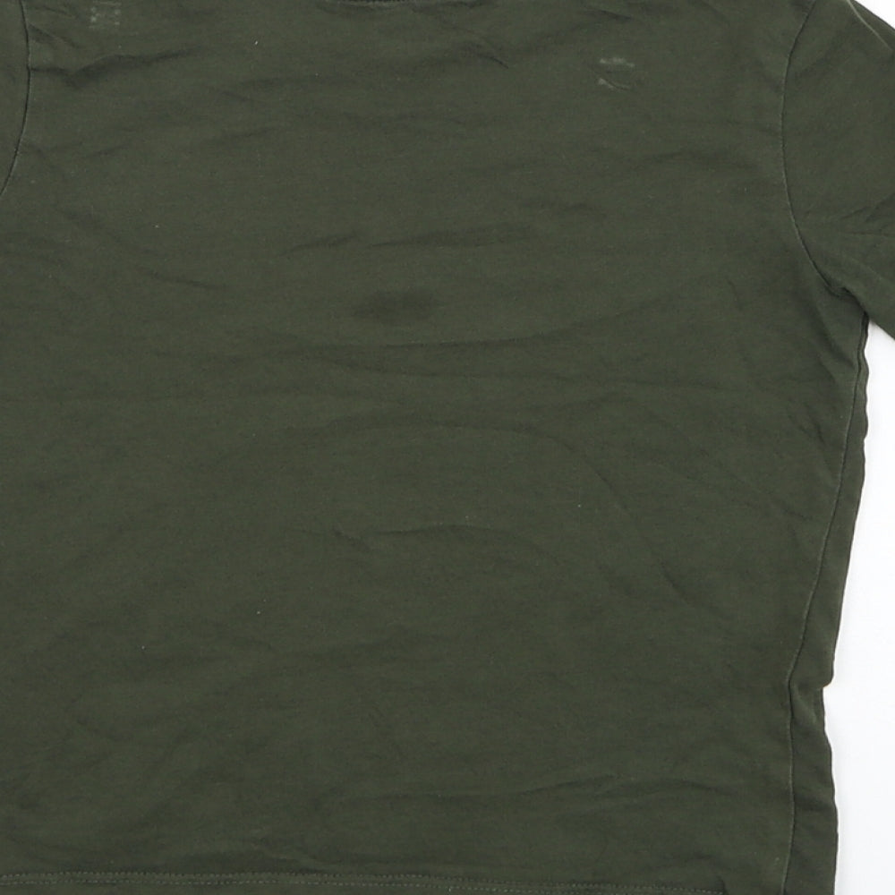 H&M Boys Green  Cotton Basic T-Shirt Size 4-5 Years Round Neck Pullover - Crocodile