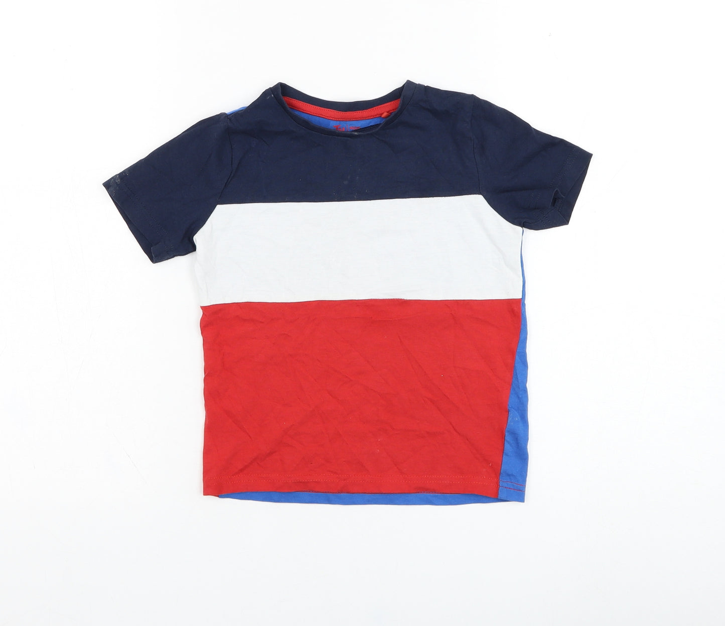 TU Boys Blue Striped Cotton Basic T-Shirt Size 4 Years Round Neck Pullover