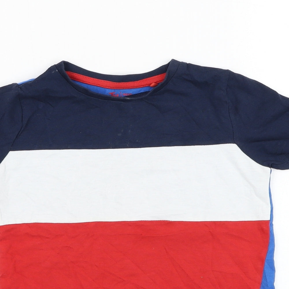 TU Boys Blue Striped Cotton Basic T-Shirt Size 4 Years Round Neck Pullover