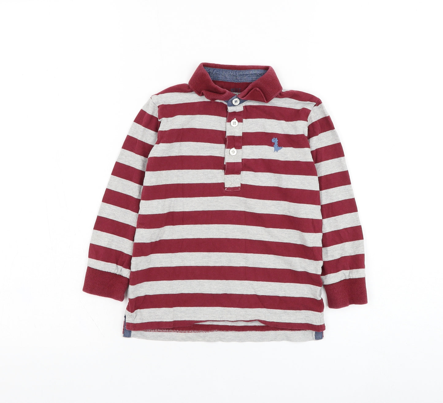 NEXT Boys Grey Striped Cotton Basic Polo Size 3-4 Years Collared Pullover