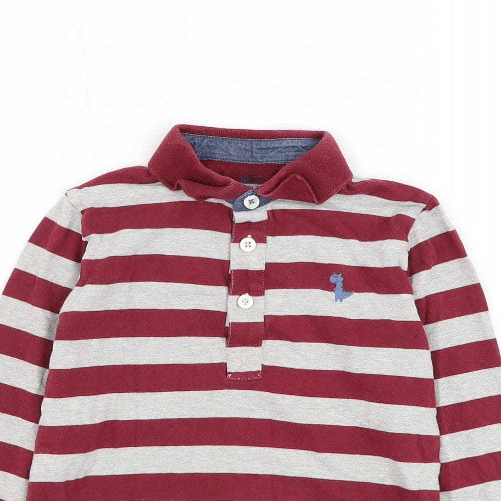 NEXT Boys Grey Striped Cotton Basic Polo Size 3-4 Years Collared Pullover