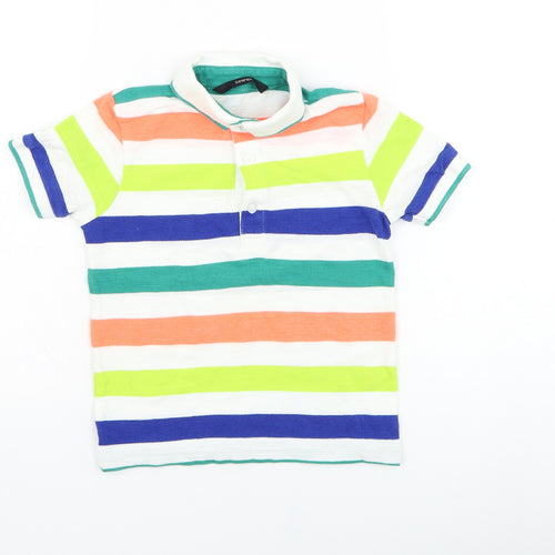 George Girls White Striped Cotton Basic Polo Size 3-4 Years Collared Pullover
