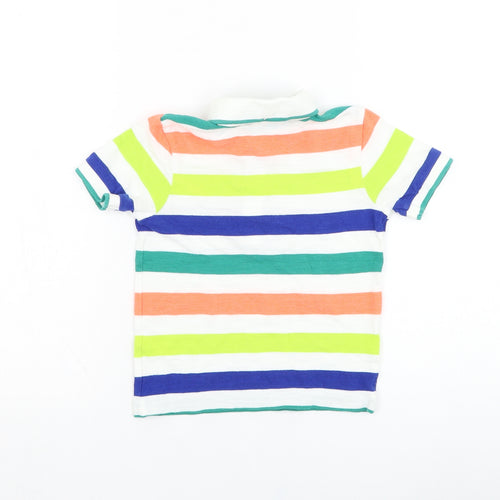 George Girls White Striped Cotton Basic Polo Size 3-4 Years Collared Pullover