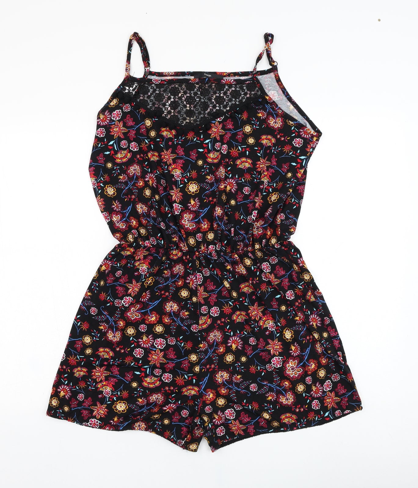 George Womens Black Floral Viscose Playsuit One-Piece Size 16 L3 in Pullover