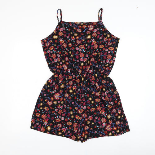 George Womens Black Floral Viscose Playsuit One-Piece Size 16 L3 in Pullover
