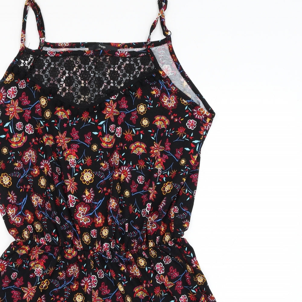 George Womens Black Floral Viscose Playsuit One-Piece Size 16 L3 in Pullover