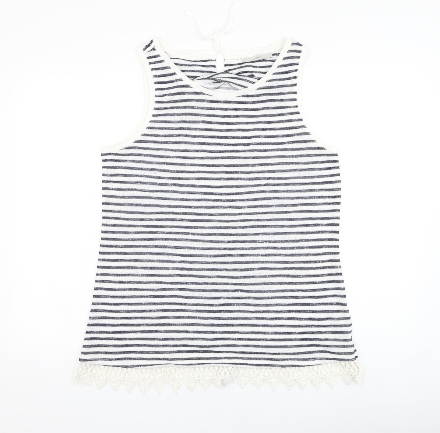 George Womens White Striped Polyester Basic Tank Size 14 Round Neck