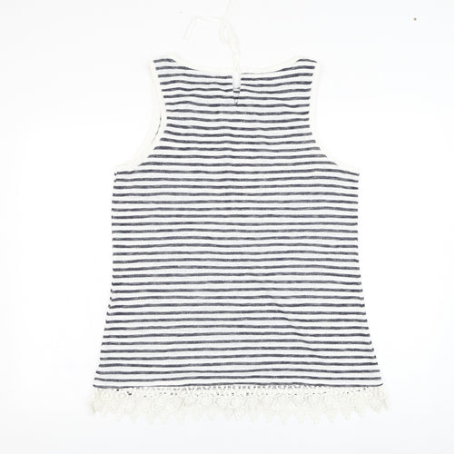 George Womens White Striped Polyester Basic Tank Size 14 Round Neck