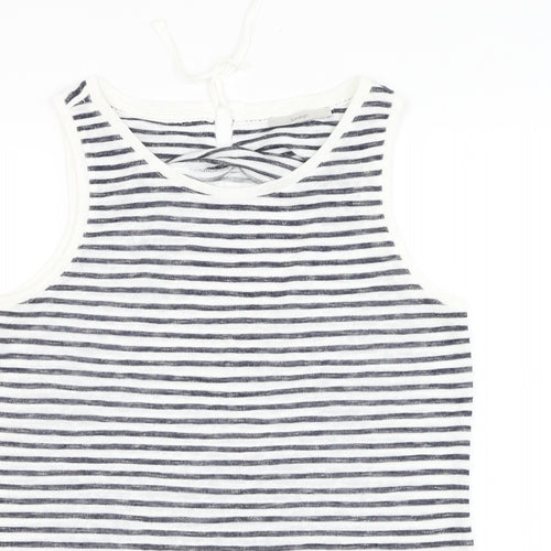 George Womens White Striped Polyester Basic Tank Size 14 Round Neck