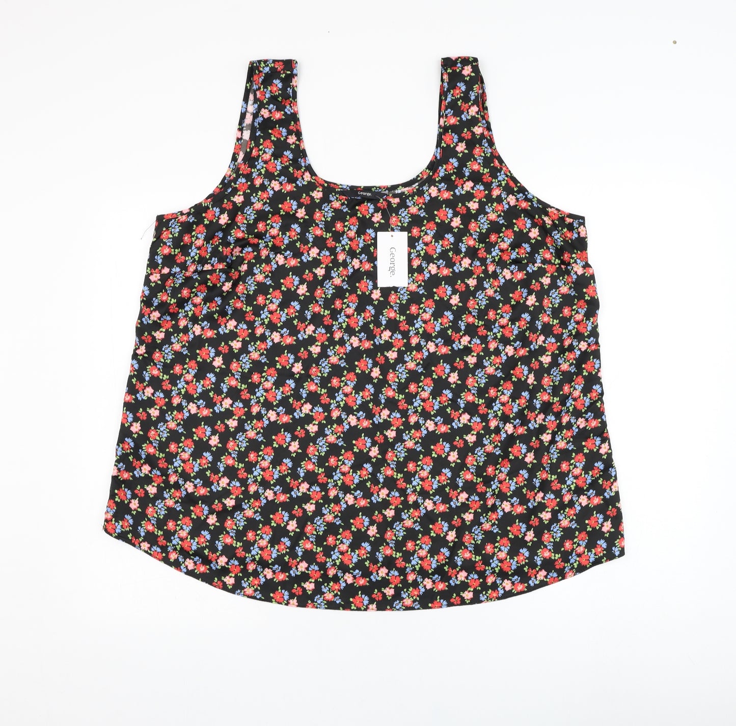 George Womens Black Floral Polyester Basic Tank Size 20 Round Neck