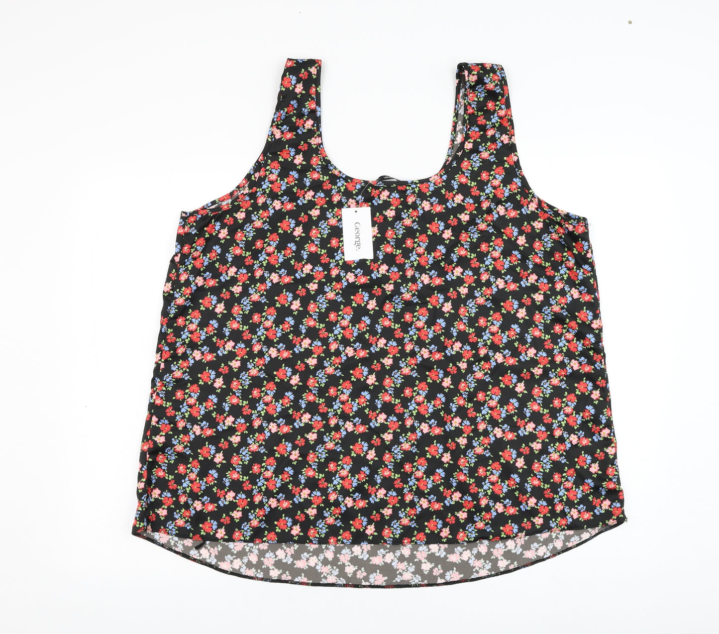 George Womens Black Floral Polyester Basic Tank Size 20 Round Neck