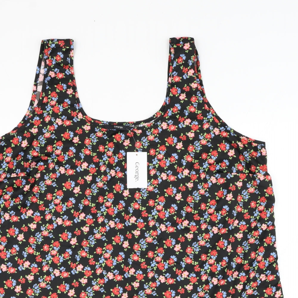 George Womens Black Floral Polyester Basic Tank Size 20 Round Neck