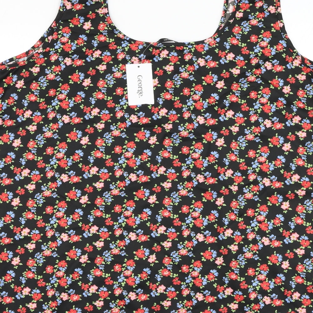 George Womens Black Floral Polyester Basic Tank Size 20 Round Neck