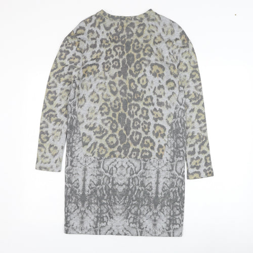 Zara Womens Grey Animal Print Cotton Jumper Dress  Size S  Round Neck Pullover