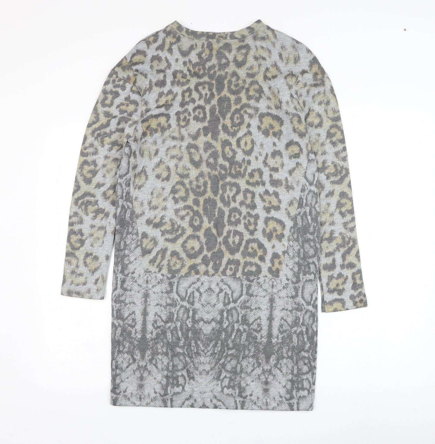 Zara Womens Grey Animal Print Cotton Jumper Dress  Size S  Round Neck Pullover