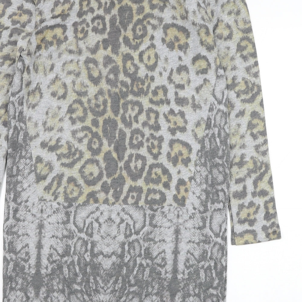 Zara Womens Grey Animal Print Cotton Jumper Dress  Size S  Round Neck Pullover