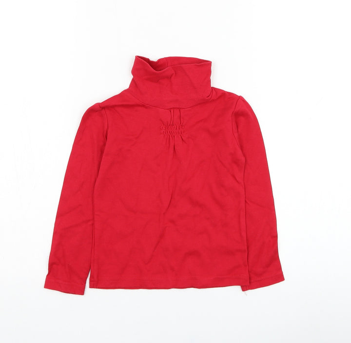 Dunnes Stores Girls Red High Neck Cotton Pullover Jumper Size 3-4 Years