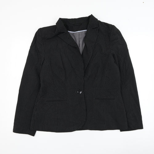 Dorothy Perkins Womens Black Striped  Jacket Blazer Size 16  Button