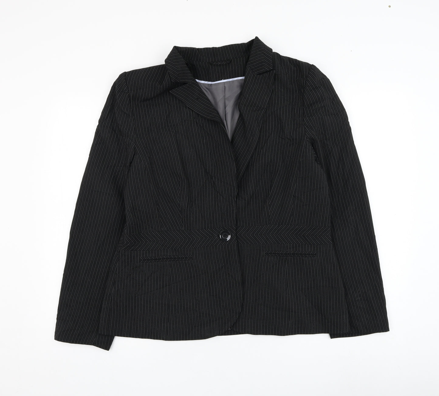 Dorothy Perkins Womens Black Striped  Jacket Blazer Size 16  Button