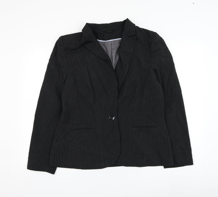 Dorothy Perkins Womens Black Striped Jacket Blazer Size 16 Button