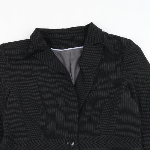 Dorothy Perkins Womens Black Striped  Jacket Blazer Size 16  Button
