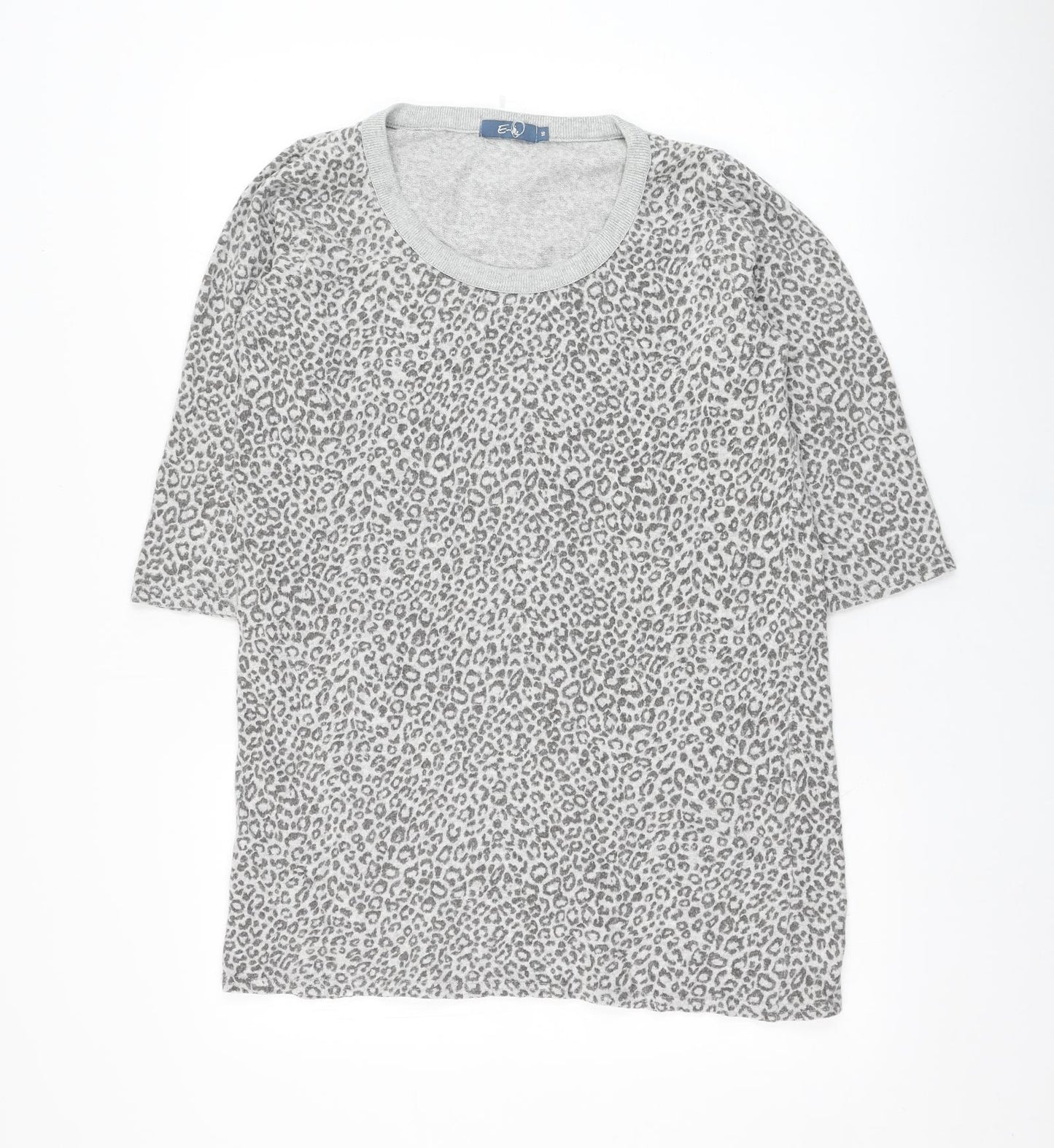 Evie Womens Grey Round Neck Animal Print Cotton Pullover Jumper Size 16