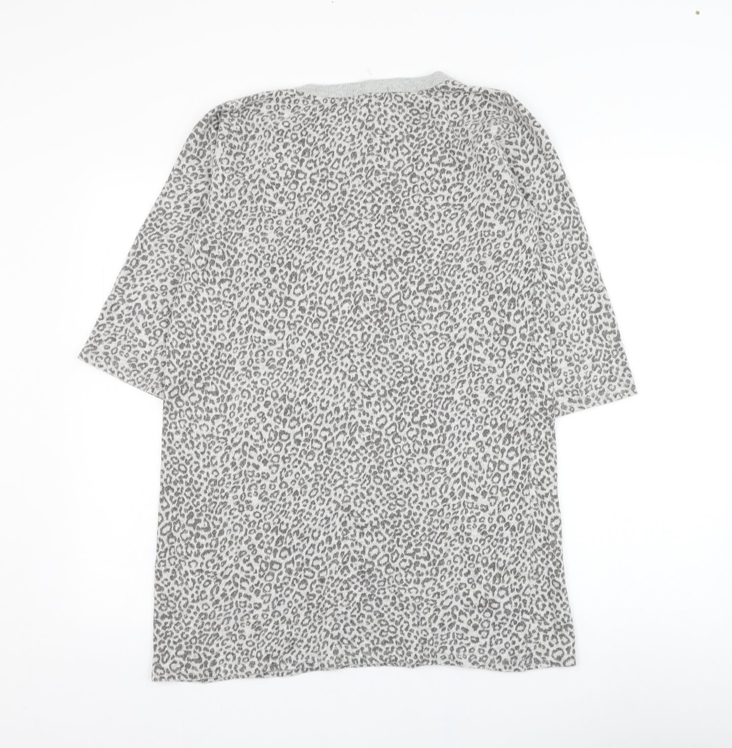 Evie Womens Grey Round Neck Animal Print Cotton Pullover Jumper Size 16