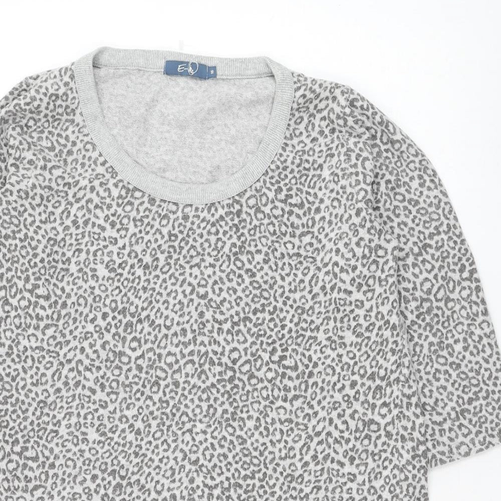 Evie Womens Grey Round Neck Animal Print Cotton Pullover Jumper Size 16