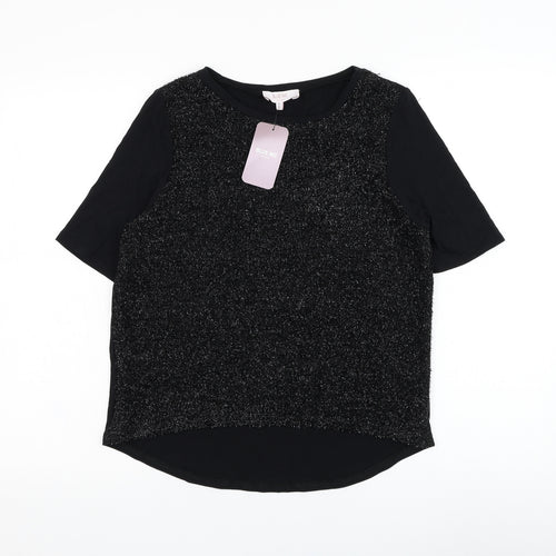 Blue Inc Womens Black  Polyester Basic Blouse Size 12 Round Neck
