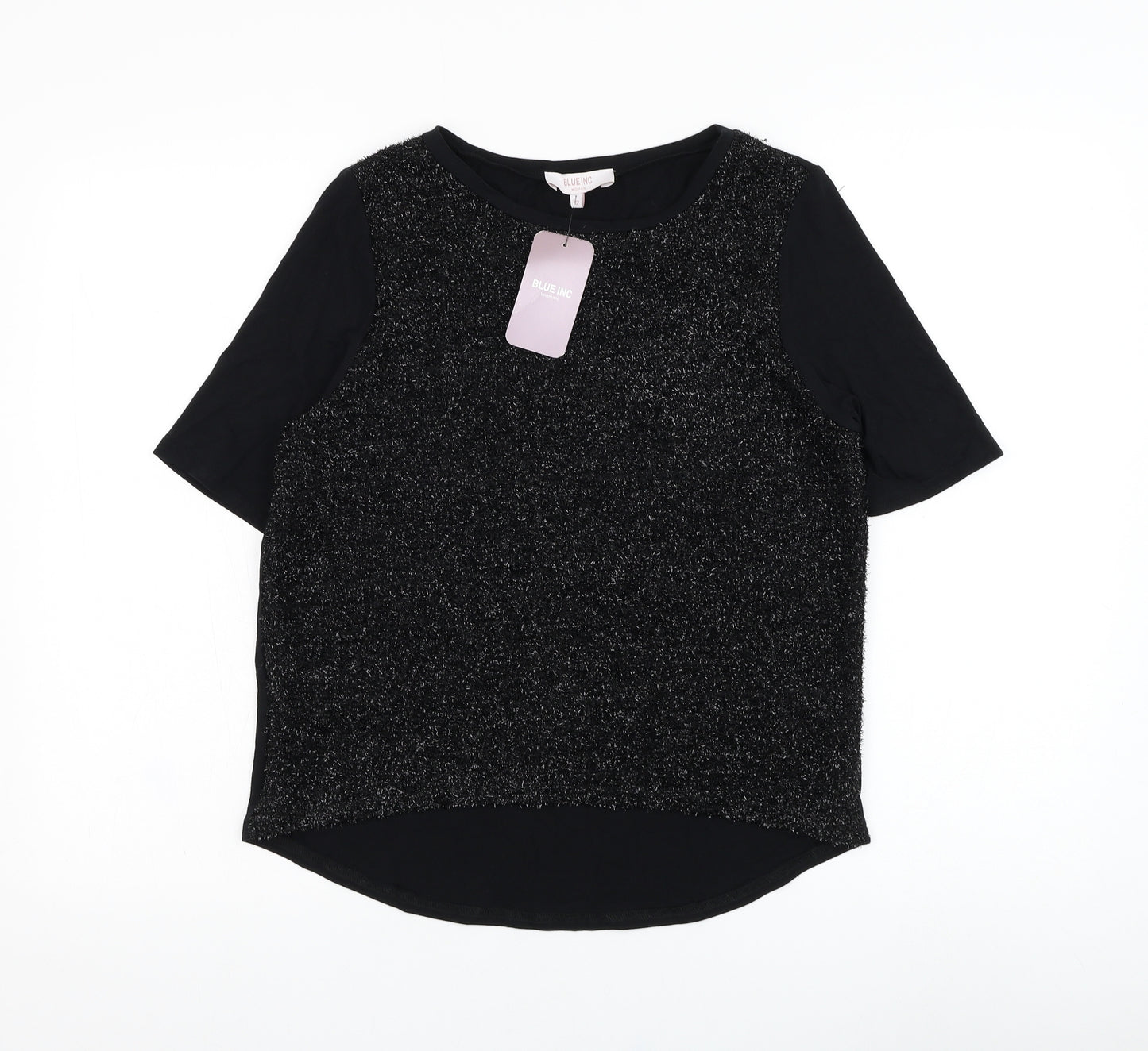 Blue Inc Womens Black  Polyester Basic Blouse Size 12 Round Neck