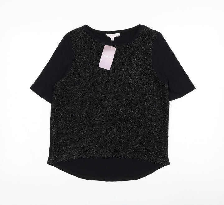 Blue Inc Womens Black  Polyester Basic Blouse Size 12 Round Neck