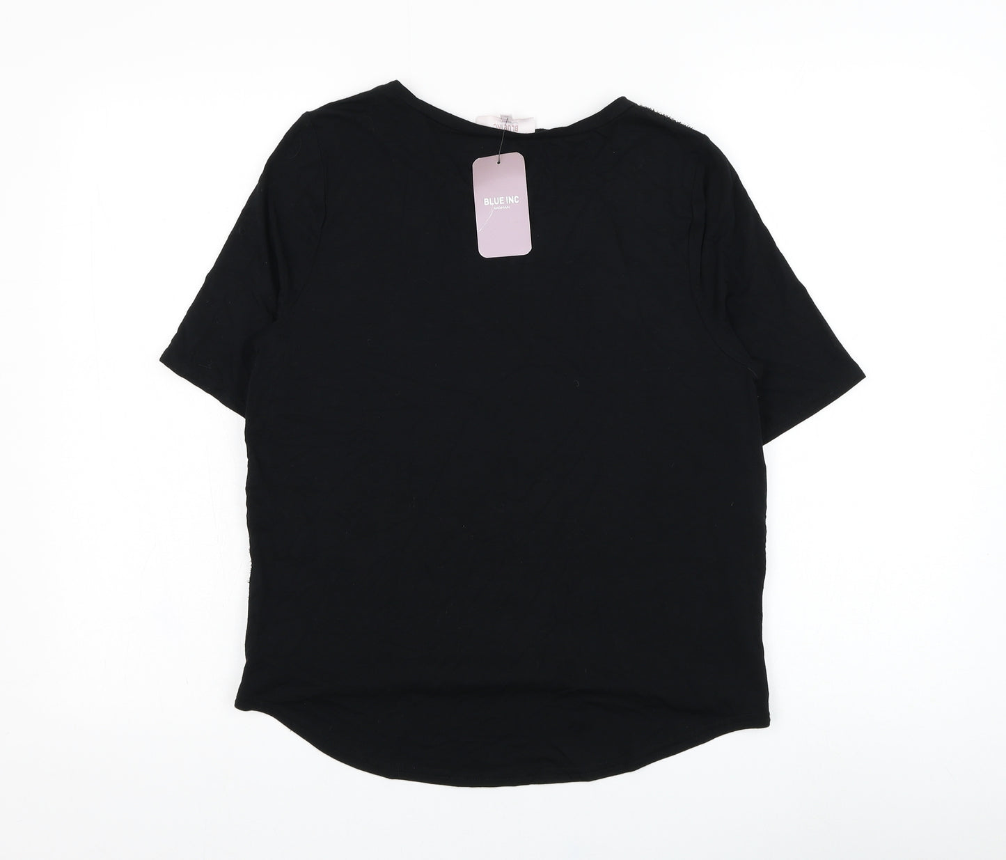 Blue Inc Womens Black  Polyester Basic Blouse Size 12 Round Neck