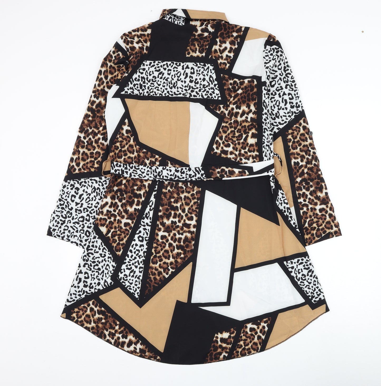 Preworn Womens Brown Animal Print Polyester Shirt Dress  Size L  Collared Button
