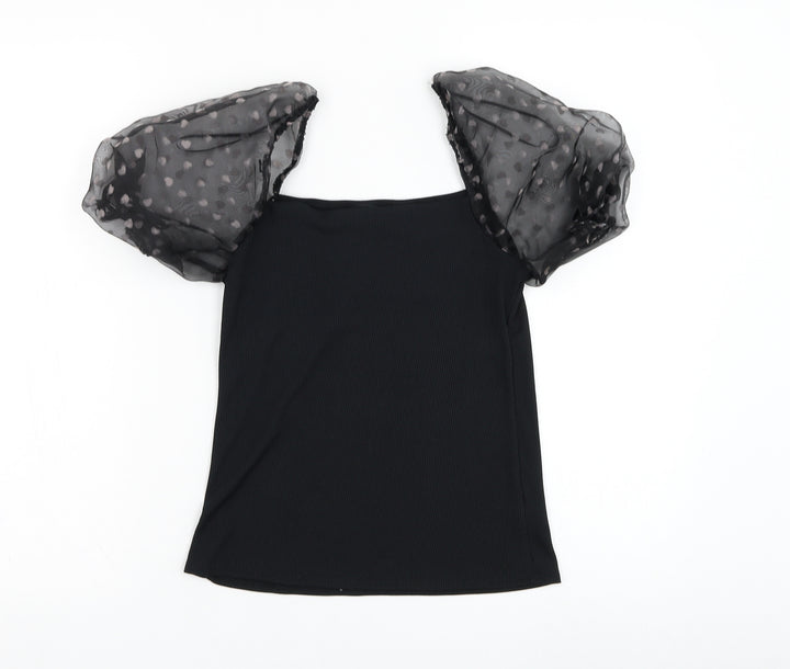 New Look Womens Black  Polyester Basic Blouse Size 10 Square Neck