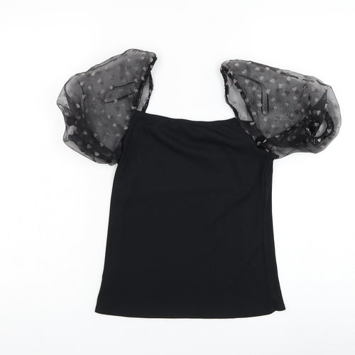 New Look Womens Black  Polyester Basic Blouse Size 10 Square Neck