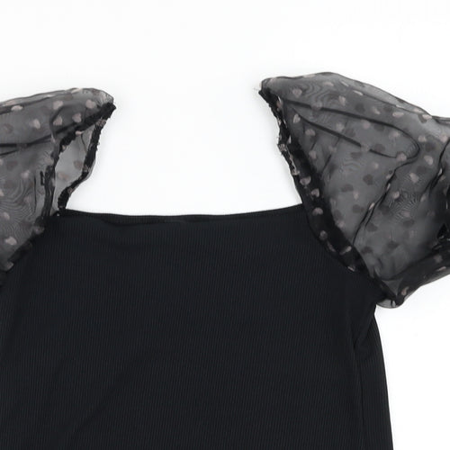 New Look Womens Black  Polyester Basic Blouse Size 10 Square Neck