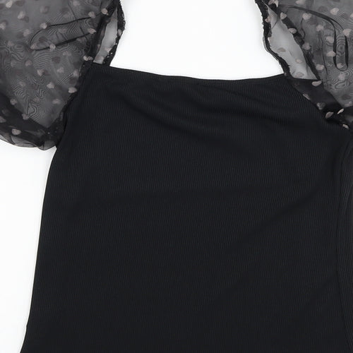 New Look Womens Black  Polyester Basic Blouse Size 10 Square Neck