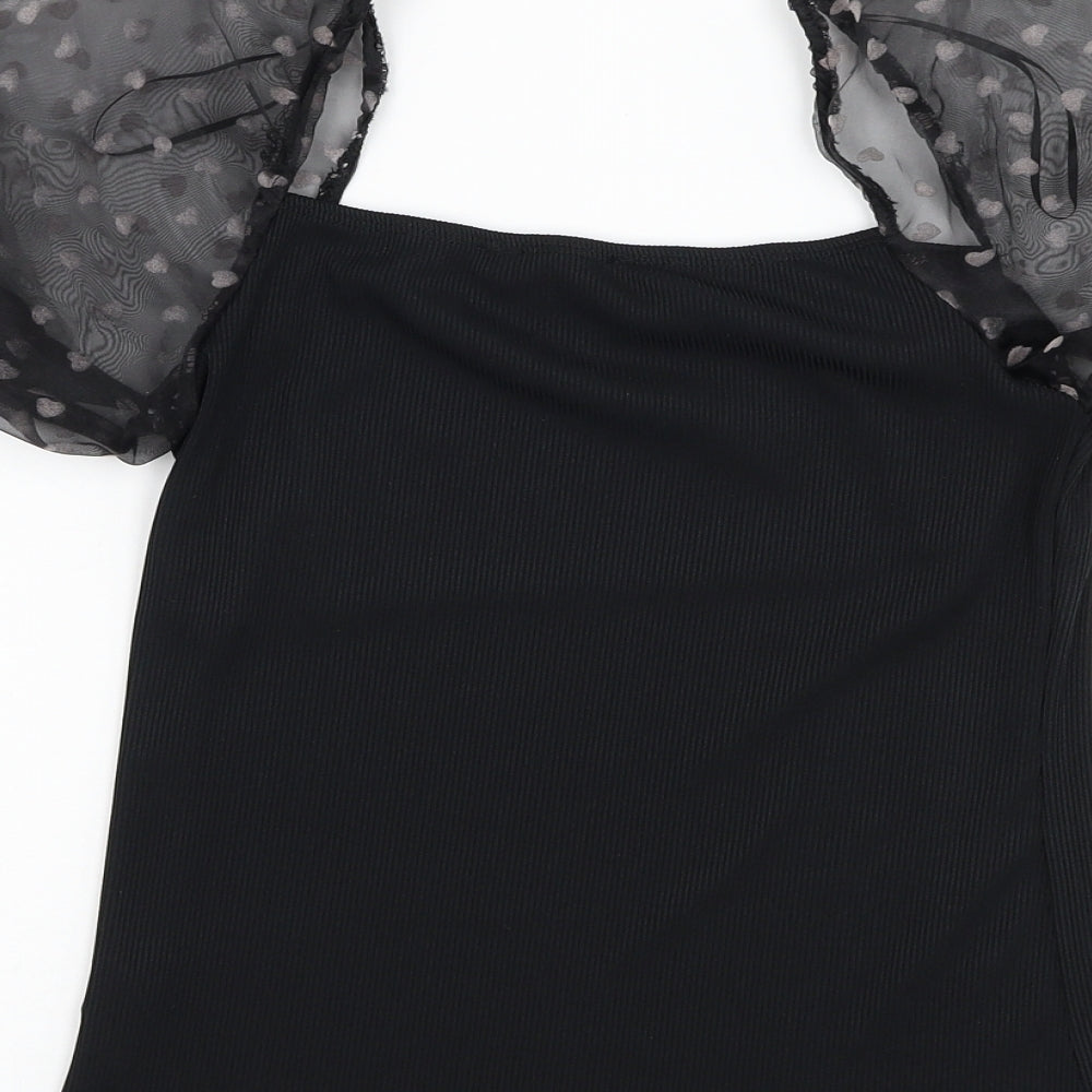 New Look Womens Black  Polyester Basic Blouse Size 10 Square Neck