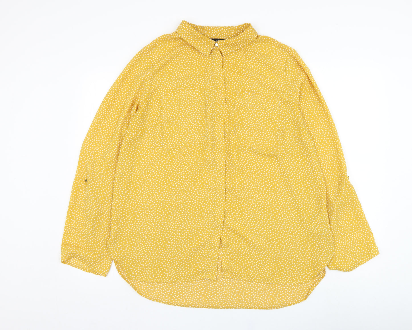 F&F Womens Yellow Geometric Polyester Basic Button-Up Size 16 Collared
