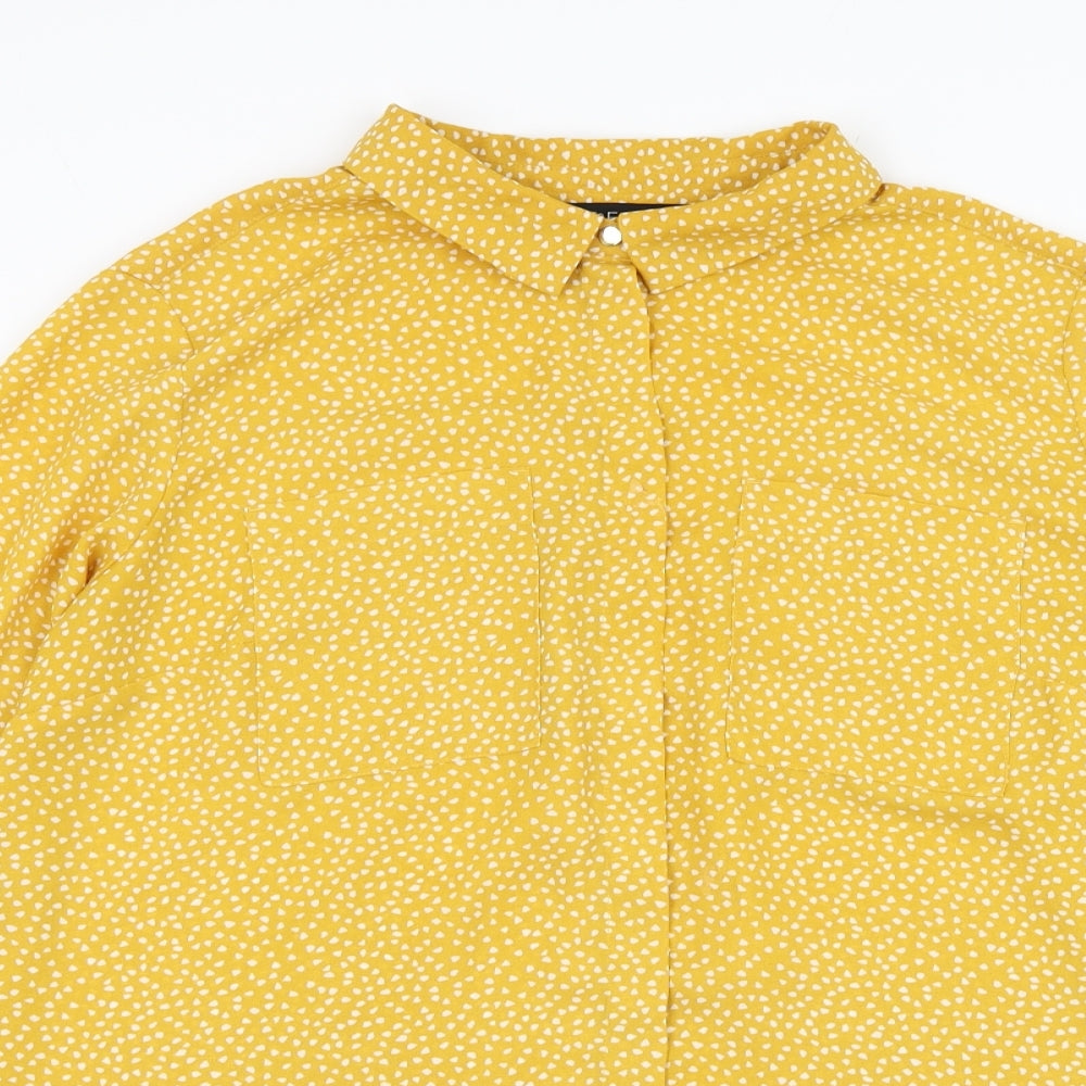 F&F Womens Yellow Geometric Polyester Basic Button-Up Size 16 Collared