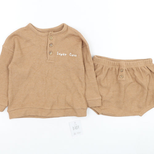 George Boys Brown  Polyester Shorts Outfit/Set Size 6-9 Months  Pullover - Super Cute