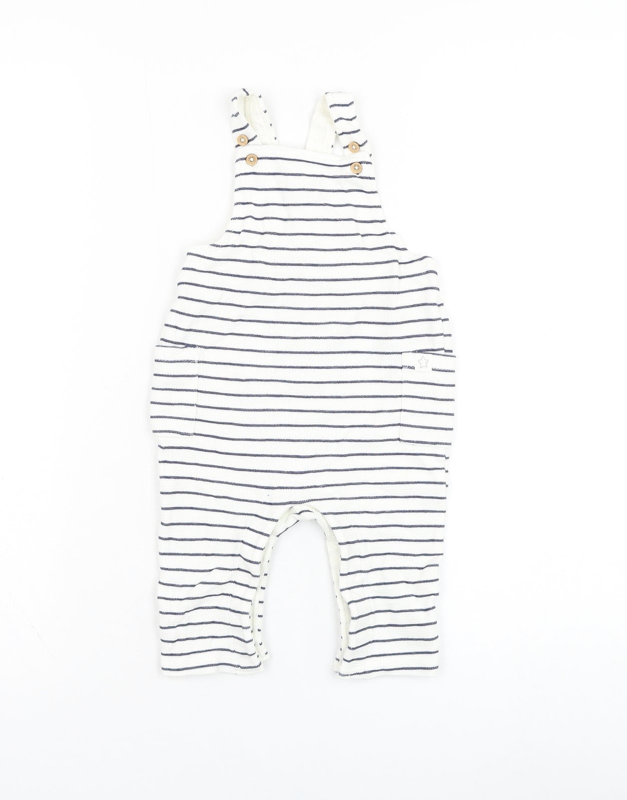 NEXT Boys White Striped Cotton Dungaree One-Piece Size 12 Months  Button