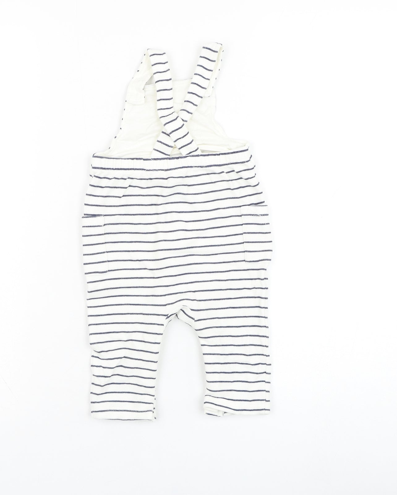 NEXT Boys White Striped Cotton Dungaree One-Piece Size 12 Months  Button